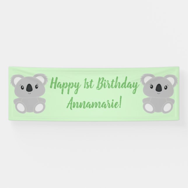 Banderoles Fête d'anniversaire de l'ours koala vert (Horizontal)