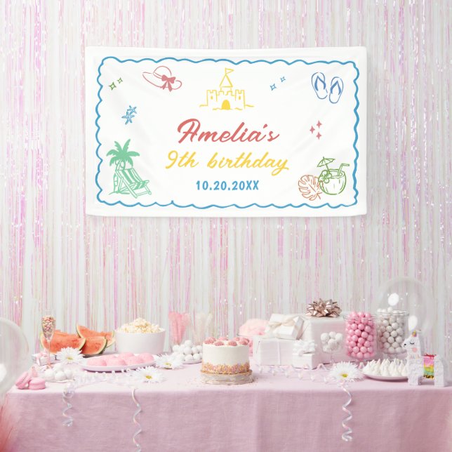 Banderoles Fête d'anniversaire de plage d'été tropicale  (Fête)
