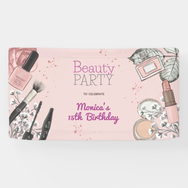 Banderoles Fête d'anniversaire de spa de beauté fille poussié (Horizontal)