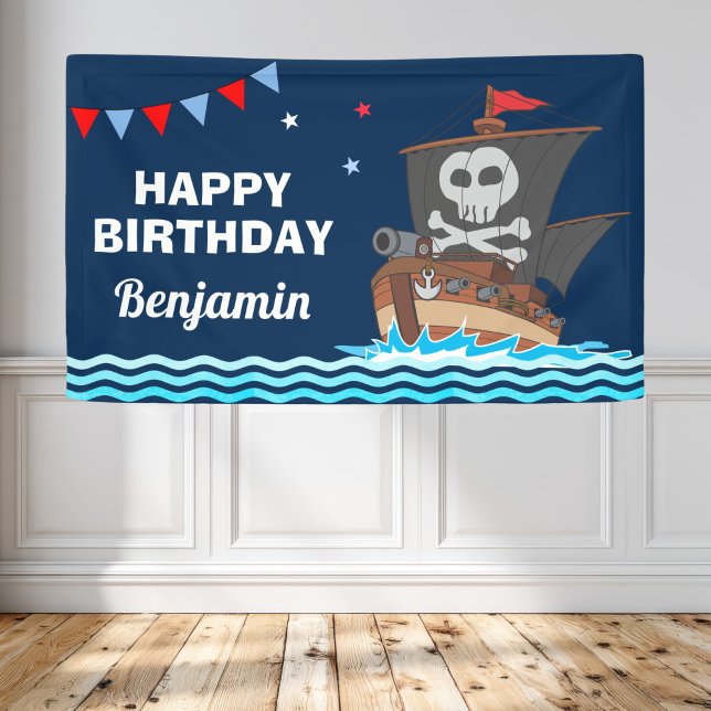 Banderoles Fête d'anniversaire de thème de bateau pirate mign (Créateur téléchargé)