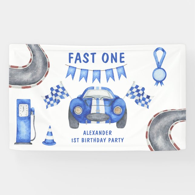 Banderoles Fête d'anniversaire de voiture de course pour le p (Horizontal)