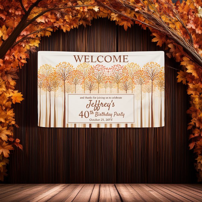 Banderoles Fête d'anniversaire des 40 ans des arbres d'automn (Elegant fall trees welcome banner for a memorable 40th birthday celebration.)
