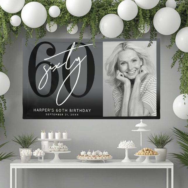 Banderoles Fête d'anniversaire des 60 ans en noir moderne (Modern Black 60th Birthday Party Banner)