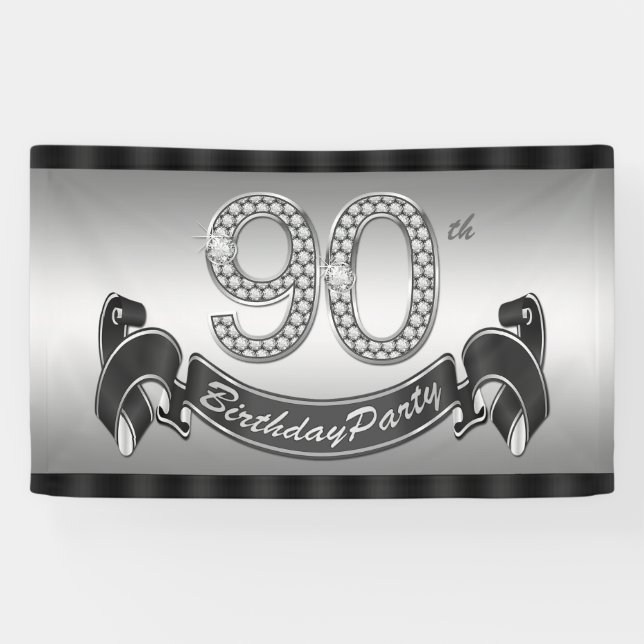 Banderoles Fête d'anniversaire des 90 ans d'argent (Horizontal)
