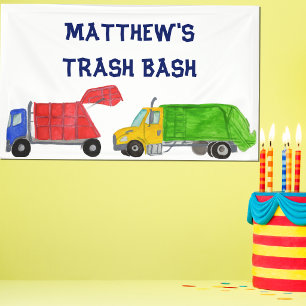 Banderoles Fête d'anniversaire des garçons avec camions poube