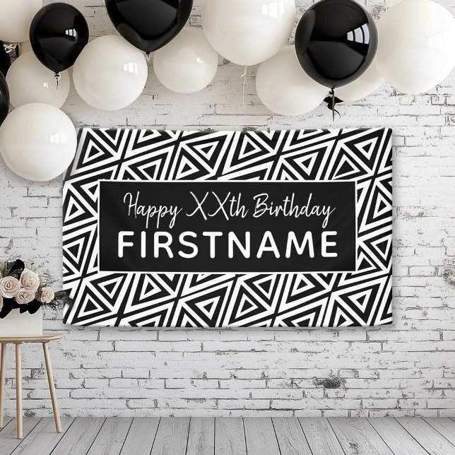 Banderoles Fête d'anniversaire des Motifs tribaux noirs et bl (Custom Birthday Banner)