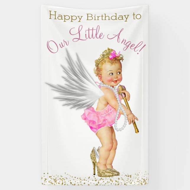 Banderoles Fête d'anniversaire des Petites Anges Filles (Vertical)