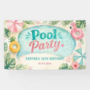 Banderoles Fête d'anniversaire d'été au bord de la piscine