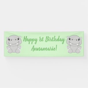 Banderoles Fête d'anniversaire d'hippopotame verte