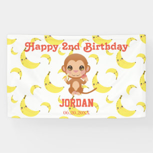 Banderoles Fête d'anniversaire du bébé singe au motif de bana