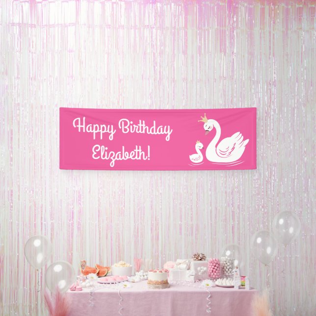 Banderoles Fête d'anniversaire du cygne rose (Fête)