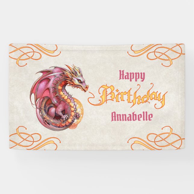 Banderoles Fête d'anniversaire du dragon (Horizontal)