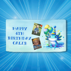 Banderoles Fête d'anniversaire du garçon Axolotl bleu et vert