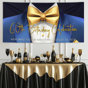 Banderoles Fête d'anniversaire en smoking bleu et or pour hom