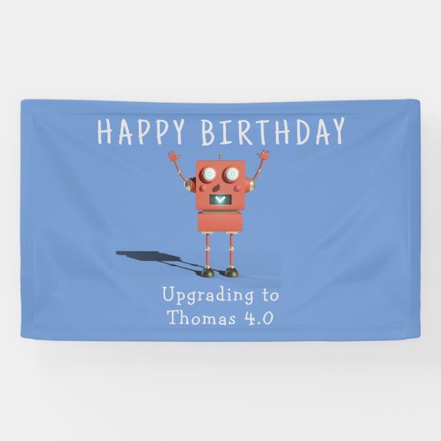 Banderoles Fête d'anniversaire enfant robot 3D rouge (Horizontal)