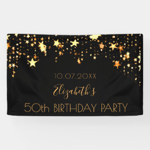 Banderoles Fête d'anniversaire étoiles d'or noir
