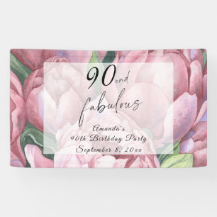 Banderoles Fête d'anniversaire florale vintage 90 ans