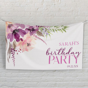 Banderoles Fête d'anniversaire florale violet magenta pourpre