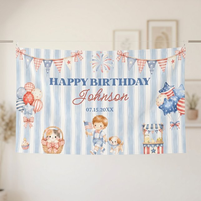 Banderoles Fête d'anniversaire garçon rayures américaines (Créateur téléchargé)