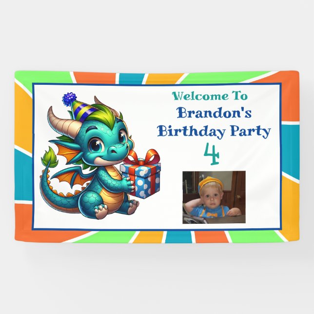 Banderoles Fête d'anniversaire garçon thème dragon (Horizontal)