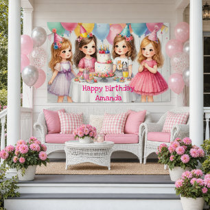 Banderoles Fête d'anniversaire girly rose personnalisée 