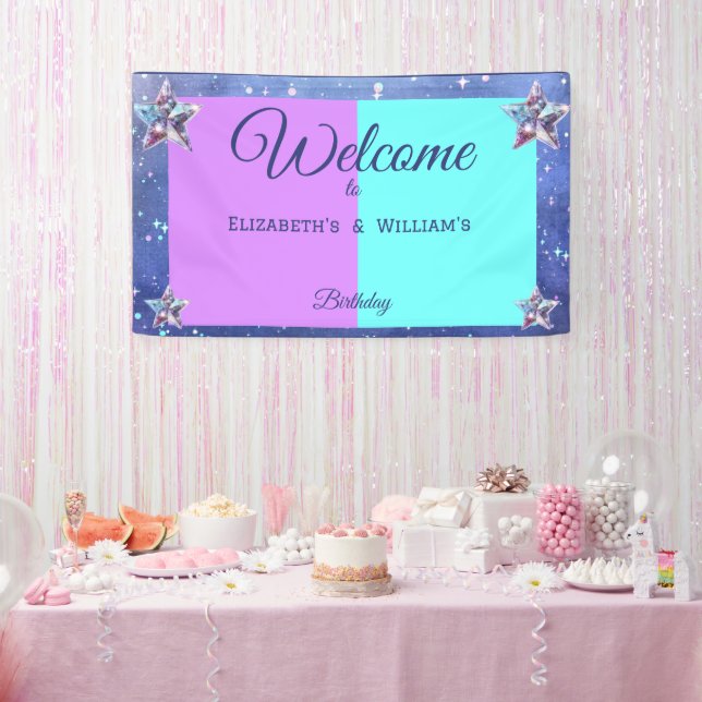 Banderoles Fête d'anniversaire jumelle dans l'espace (Fête)