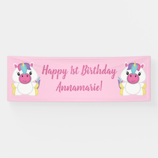 Banderoles Fête d'anniversaire licorne rose (Horizontal)