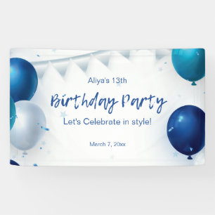 Banderoles Fête d'anniversaire moderne blanche et bleue