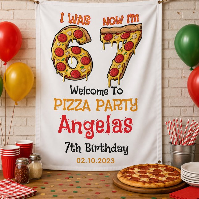Banderoles Fête d'anniversaire moderne Slice Slice Boy Six Se (Modern Slice Slice Boy Six Seven Birthday Party Banner)
