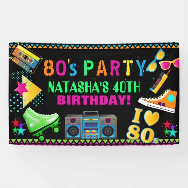 Banderoles Fête d'anniversaire Neon 80's (Horizontal)