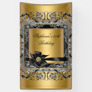 Banderoles Fête d'anniversaire Or Argent Noir Nœud