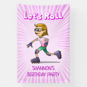 Banderoles Fête d'anniversaire patin à roulettes rose
