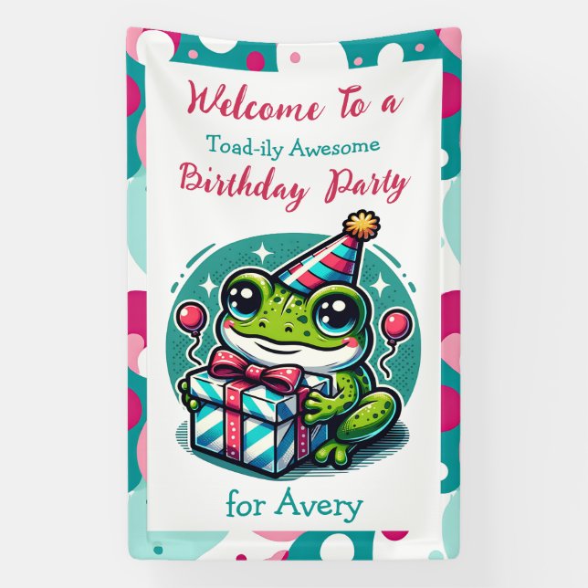 Banderoles Fête d'anniversaire personnalisée Grenouille à thè (Verticale)