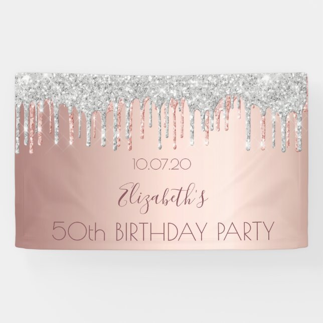 Banderoles Fête d'anniversaire rose or parties scintillant ar (Horizontal)