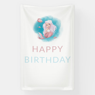 Banderoles Fête d'anniversaire Sirène à l'aquarelle