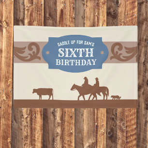 Banderoles Fête d'anniversaire sur le thème western bleu/marr