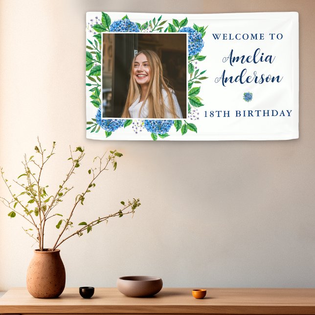 Banderoles Fête d'anniversaire sur mesure Élégante Hydrangea  (Créateur téléchargé)