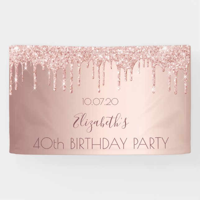 Banderoles Fête de 40e anniversaire blush rose gouttes partie (Horizontal)