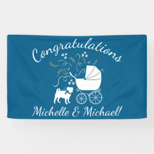Banderoles Fête de bébé garçon Pug Chien Bleu avec noeud papi