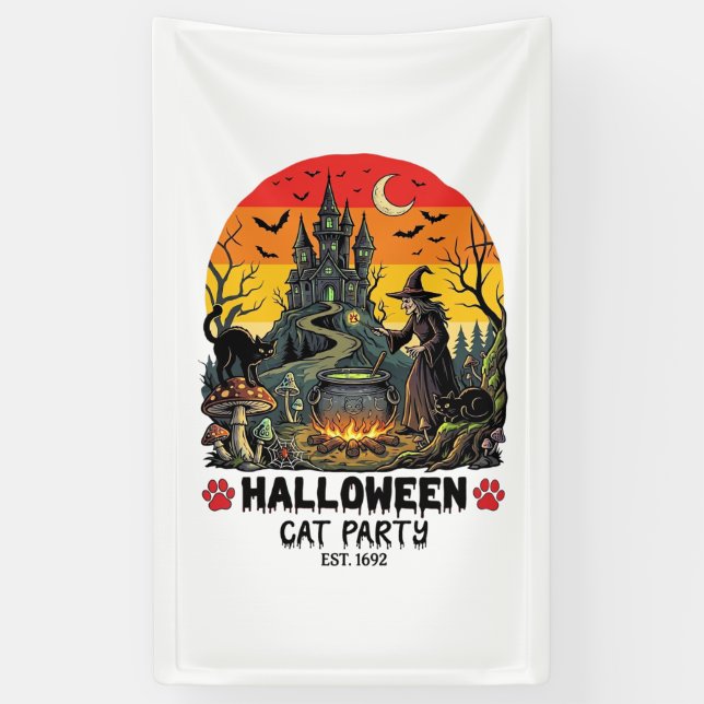 Banderoles Fête de chat d'Halloween Sorcière Chaudron Chats n (Vertical)