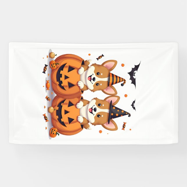 Banderoles Fête de Corgi de citrouille (Horizontal)