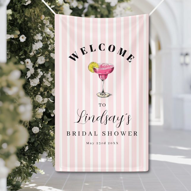Banderoles Fête de Fiançailles avec Cocktail à Rayure Rose (Pink Stripe Cocktail Bridal Shower Party Banner)