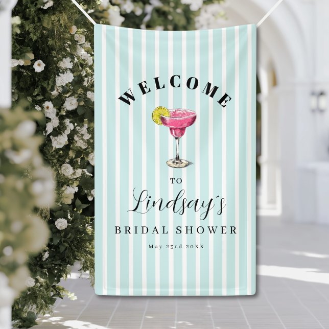 Banderoles Fête de Fiançailles Cocktail Blue Stripe (Blue Stripe Cocktail Bridal Shower Party Banner)