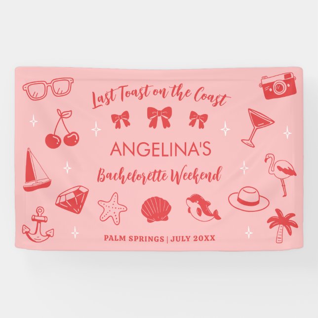 Banderoles Fête de Fille sur la Plage Gribouillage Côté Mer (Horizontal)