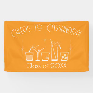 Banderoles Fête de fin d'études à chapeau et cocktail Orange