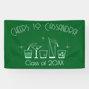 Banderoles Fête de fin d'études Casquette et Cocktail Vert fo