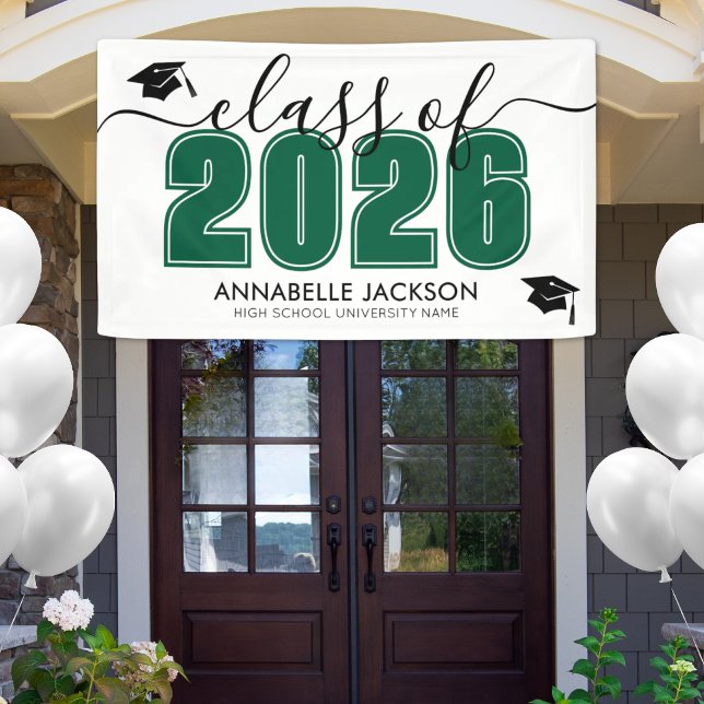 Banderoles Fête de fin d'études écoresponsable (Simple Class Of 2025 Green Graduation Party Banner)