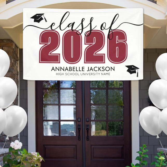 Banderoles Fête de fin d'études Rouge (Simple Class Of 2025 Red Graduation Party Banner ()