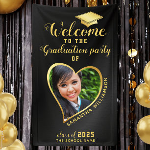 Banderoles Fête de graduation Black Gold Photo personnalisée 