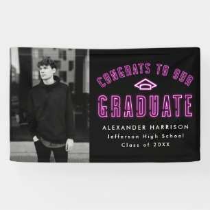 Banderoles Fête de graduation photo Magenta Neon moderne